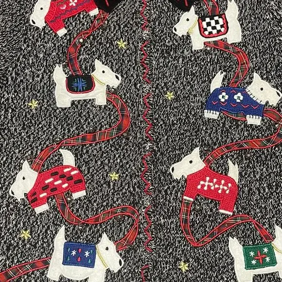 NWT Designer Originals Scottie Dog Holiday Knit Cardigan Sweater Sz M Embroidery - Picture 3 of 9